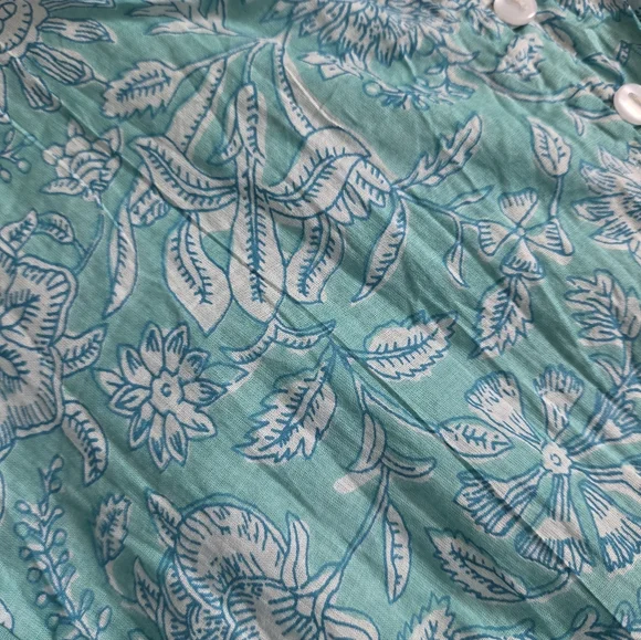 One Summer cotton block print floral balloon sleeve flowy boho mini dress sz L - Picture 4 of 10